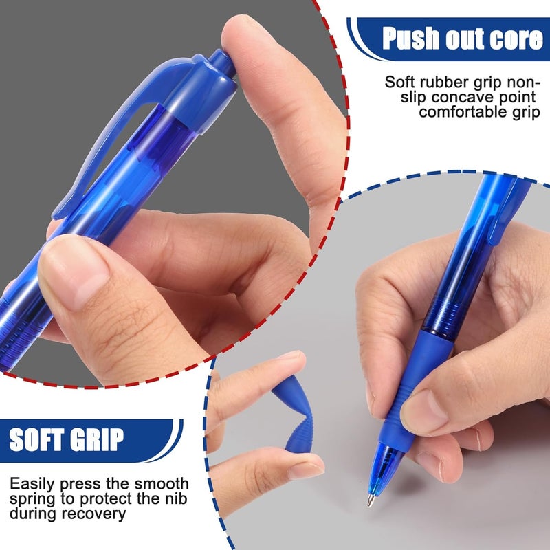 deegtran Pens Bulk, 50 Pack No Bleed Blue Ink Click Pens with Soft Grip, Wholesale Retractable Ballpoint Pens for Office School, Medium Point Smooth 1.0MM - Image 4
